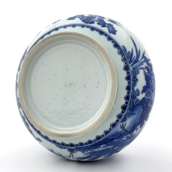古龍會清初 青花 孔雀図 缸