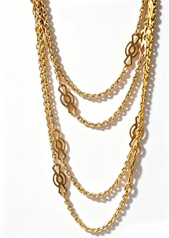 Horizontal Enchère Art Nouveau Gold Long Sautoir Necklace