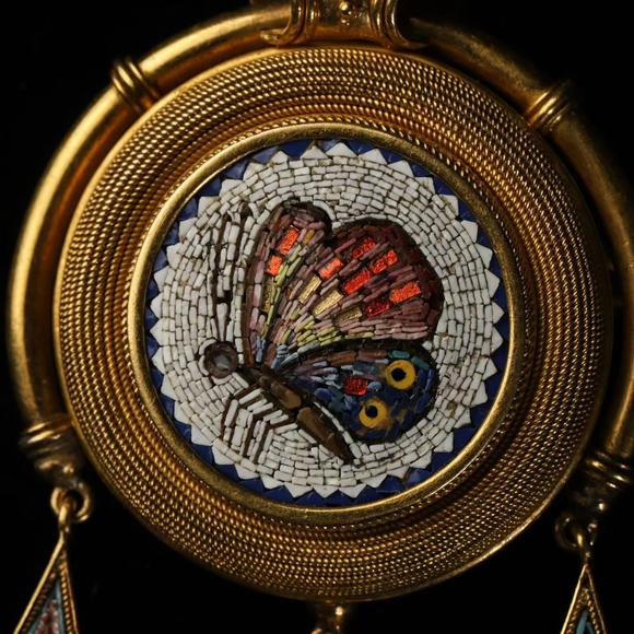 Horizontal Enchère Victorian Italian Gold Micro Mosaic Convertible Brooch Pendant