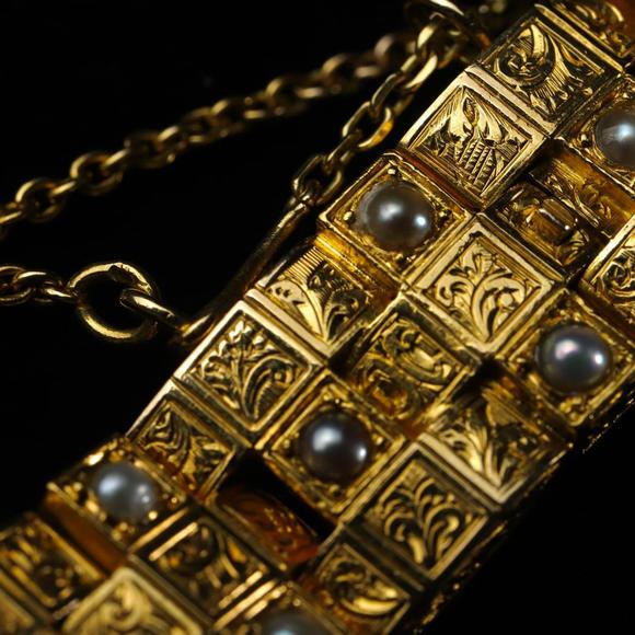 Horizontal Enchère Napoleon III Detachable Guilloché Enamel Diamond Gold Bracelet