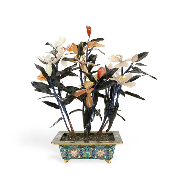 Horizontal Enchère Cloisonne Pot Jade Camellia Bonsai