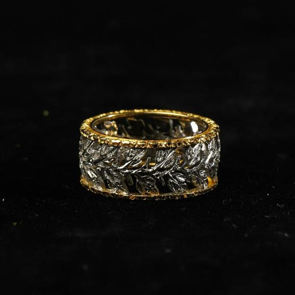 Horizontal Enchère Mario Buccellati Bi-Metal Lace Leaf Wide Band Ring