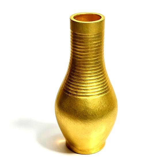 Horizontal Enchère A Pure Gold Ribbed Neck Flower Vase Marked Zongdao