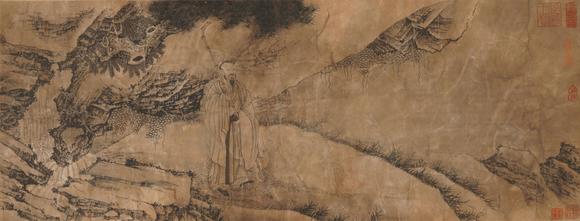 Horizontal Enchère Antique Ink Scroll of Wandering Recluse Scholar