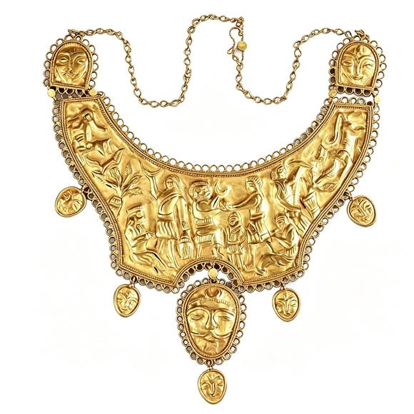 Horizontal Enchère Magnificent Achaemenid Persian Repoussé Gold Figural Collar Necklace