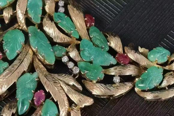 Horizontal Enchère Aristocratic Bespoke Italian Art Deco Tutti Frutti Gold Collar Necklace