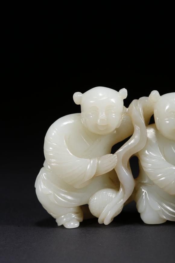 弘楊株式會(huì)社和田玉雕雙童子形擺件