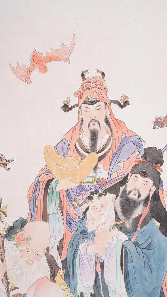 弘楊株式會社馮超然紙本福祿壽三星圖畫
