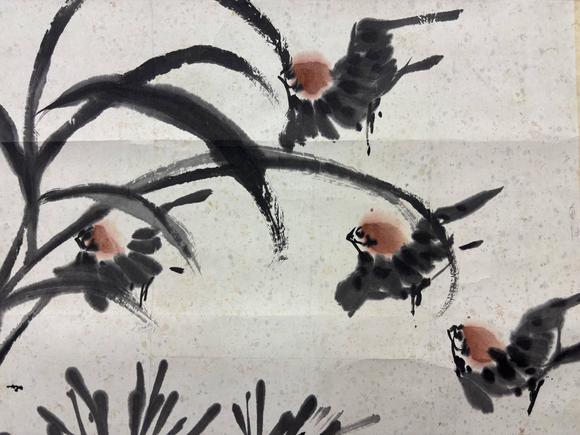 三杉美術(shù)李苦禪 秋菊飛雀圖