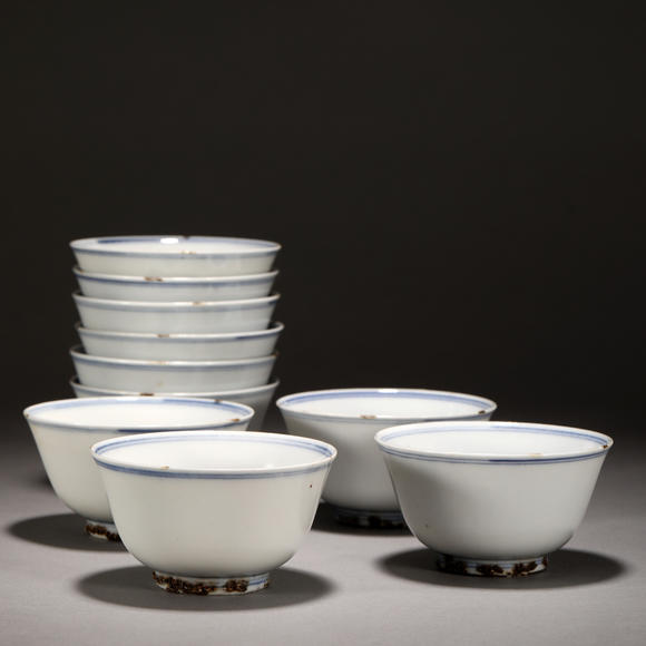 三杉美術(shù)明 青花花卉紋杯十客