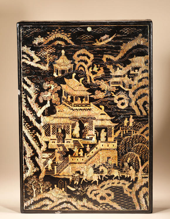 三杉美術(shù)明 大漆嵌螺鈿樓閣人物盒
