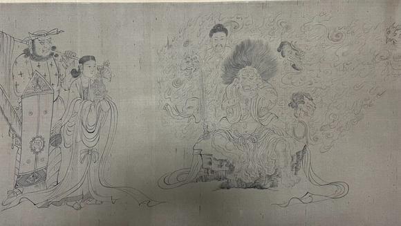 蘭亭古美術(shù)オークション吳道子 白描天王送子圖手卷 手卷絹本水墨