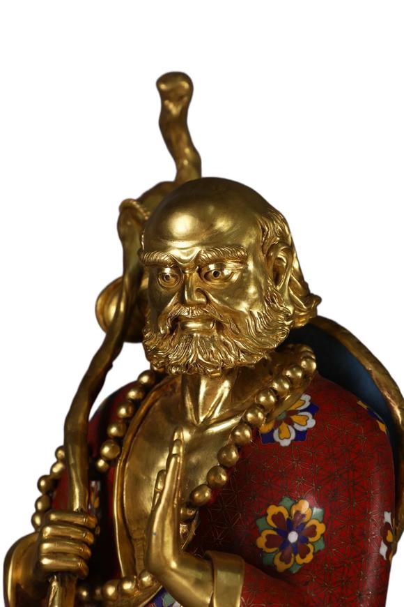 蘭亭古美術(shù)オークション清 銅景泰藍(lán)掐絲琺瑯達(dá)摩一葦渡江造像