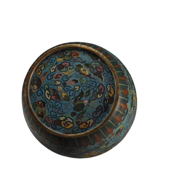 蘭亭古美術(shù)オークション清 銅景泰藍(lán)掐絲琺瑯云龍紋蓋罐 一對