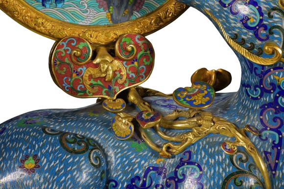蘭亭古美術(shù)オークション清 銅景泰藍(lán)掐絲琺瑯犀牛望月插屏 一對(duì)