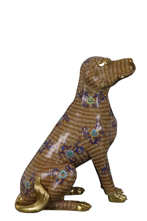 蘭亭古美術(shù)オークション清 銅景泰藍(lán)掐絲琺瑯雙犬?dāng)[件 一對