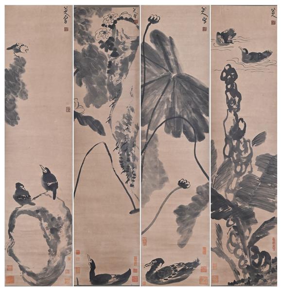 蘭亭古美術(shù)オークション八大山人 花鳥四條屏 立軸紙本設(shè)色