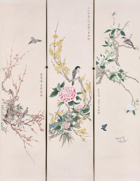 東京共成拍賣於非闇 花鳥六條屏