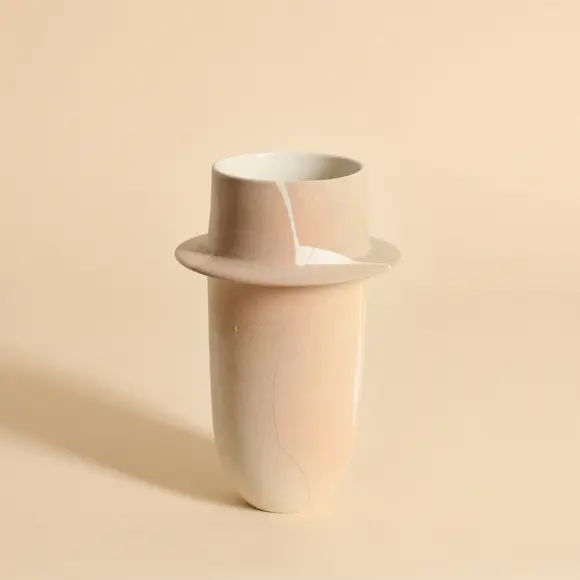 Chiswick AuctionsBritish studio ceramics Vessel with disk to neck, in peach with white splashes
