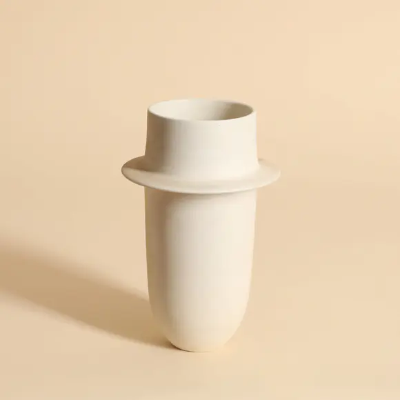 Chiswick AuctionsBritish studio ceramics Vessel with disk to neck, in peach with white splashes