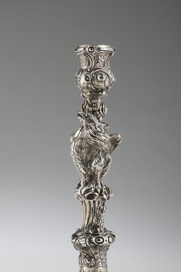 VERITAS Art AuctioneersA pair of George III silver four-light candelabra