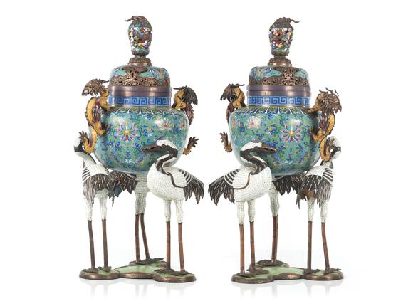 VERITAS Art AuctioneersA pair of large cloisonné censers