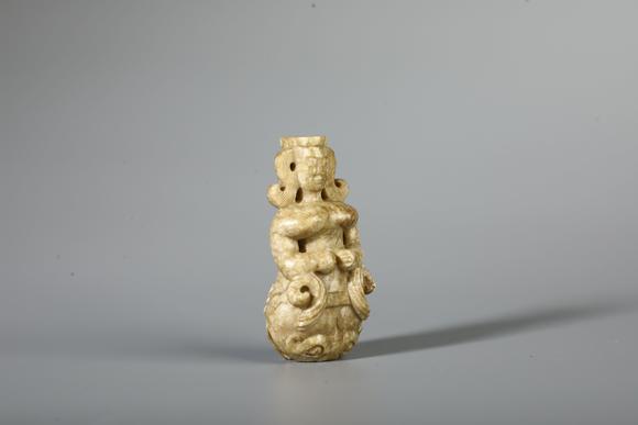 SEAVIEW AUCTIONS PTY LTDA Weathered Jade Standing Human Figure Ornament, China, 5th–3rd BCE