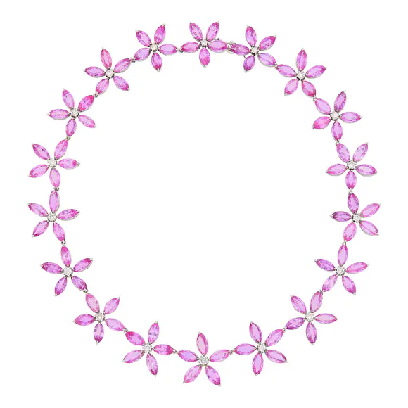 DOYLE Auctioneers & AppraisersWhite Gold, Pink Sapphire and Diamond Flower Necklace