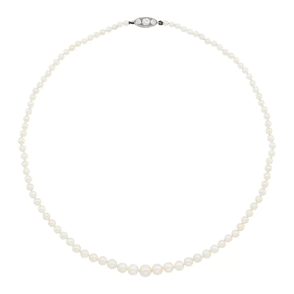 DOYLE Auctioneers & AppraisersNatural Pearl Necklace with Platinum and Diamond Clasp