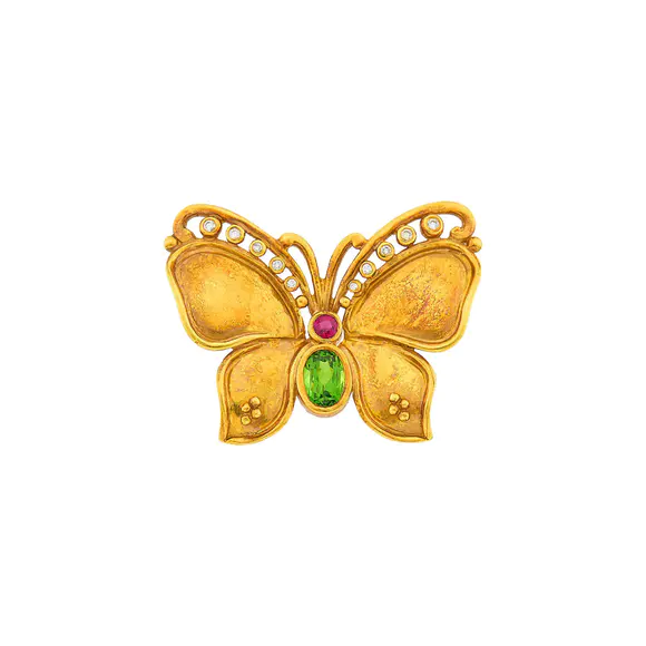 DOYLE Auctioneers & AppraisersHelen Woodhull Gold, Tourmaline, Ruby and Diamond Butterfly Brooch
