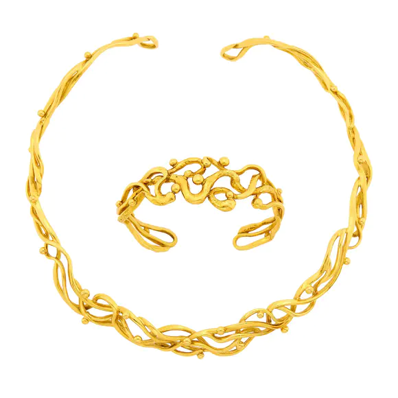DOYLE Auctioneers & AppraisersJohn R?rvig High Karat Gold Torque Necklace and Cuff Bangle Bracelet