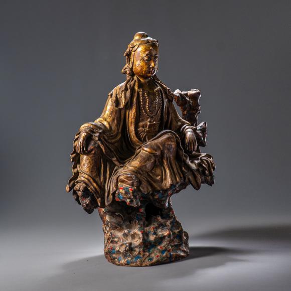 大阪國際明 瓷塑彩繪水月觀音