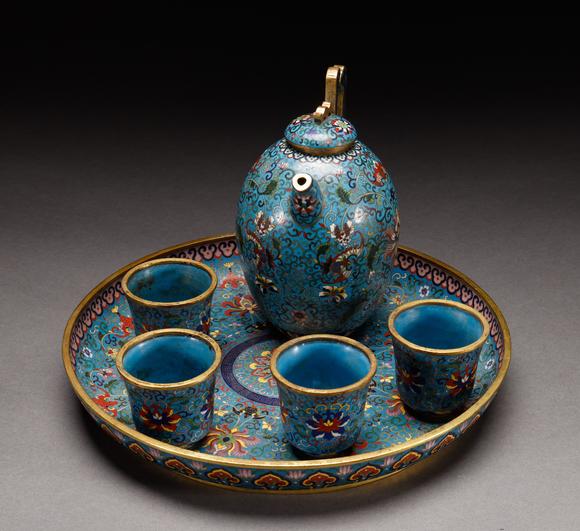 吉本株式會(huì)社清代 銅胎景泰藍(lán)茶具一套