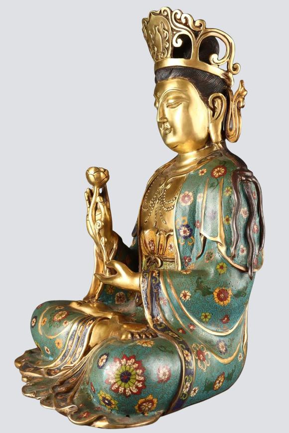 東京蕓術(shù)明 銅景泰藍(lán)鎏金大勢(shì)至菩薩坐像