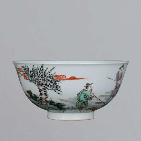 東京蕓術(shù)清康熙 五彩捕魚圖碗
