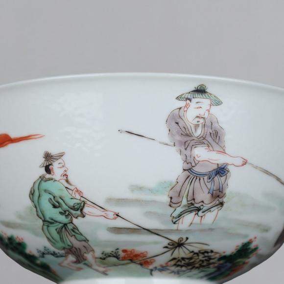 東京蕓術(shù)清康熙 五彩捕魚圖碗