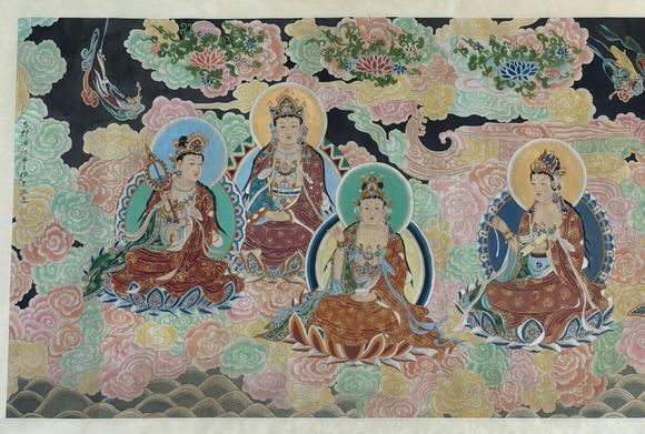 東京蕓術(shù)張大千 五佛十菩薩聖像圖長(zhǎng)卷 絹畫(huà)