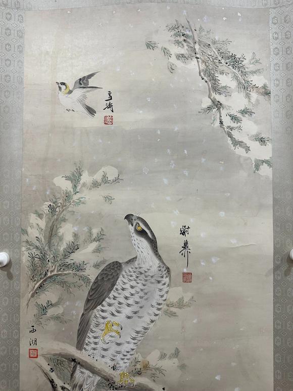 東京蕓術王雪濤；謝稚柳合作 贏擊圖 立軸紙本設色