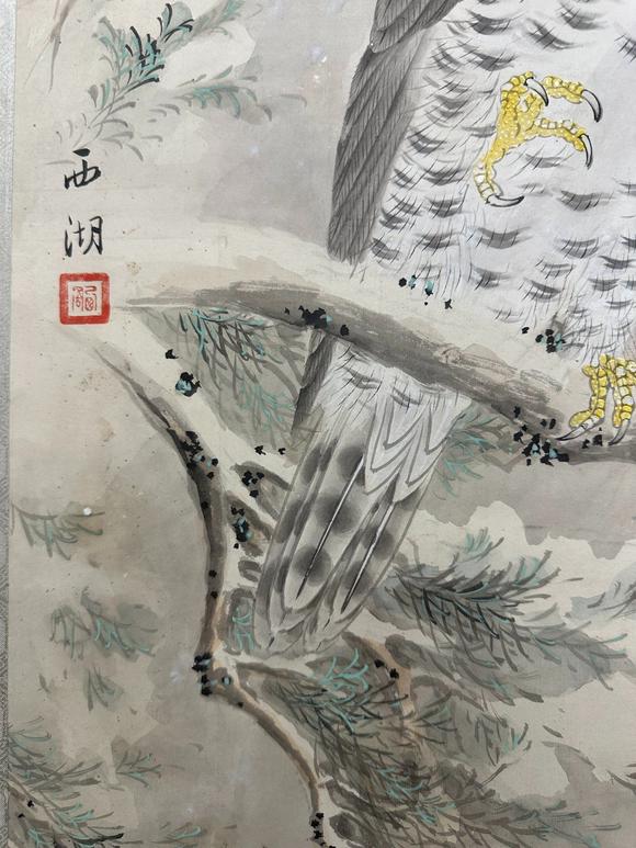 東京蕓術王雪濤；謝稚柳合作 贏擊圖 立軸紙本設色