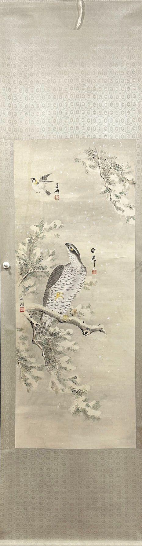東京蕓術王雪濤；謝稚柳合作 贏擊圖 立軸紙本設色