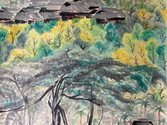 東京蕓術(shù)吳冠中 山水巨制 立軸紙本設(shè)色