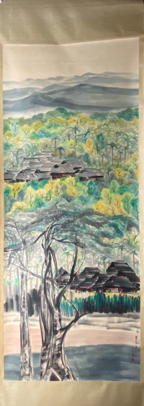 東京蕓術(shù)吳冠中 山水巨制 立軸紙本設(shè)色