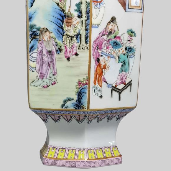 東京蕓術(shù)清乾隆 粉彩六愛(ài)淵明愛(ài)菊羲之愛(ài)鵝六方瓶