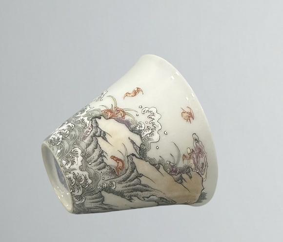 東京蕓術(shù)清亁隆 粉彩福山壽海紋馬蹄杯