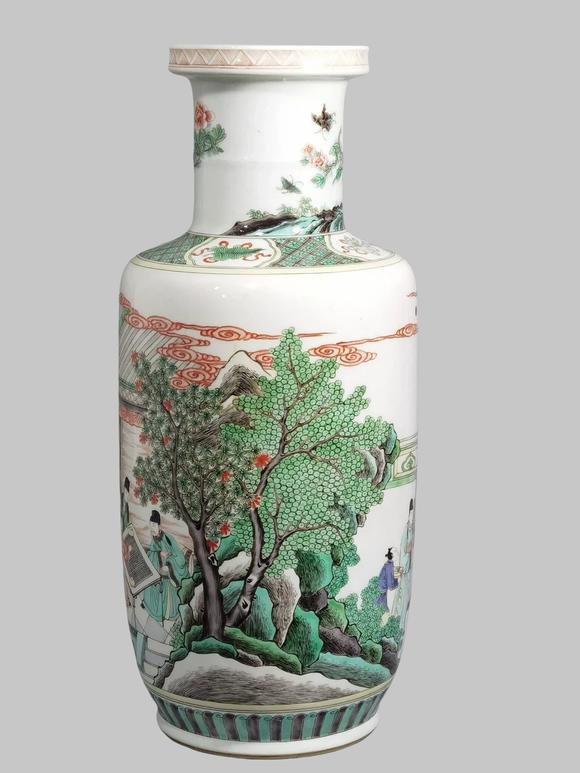 東京蕓術(shù)清康熙五彩十八學(xué)士圖棒槌瓶