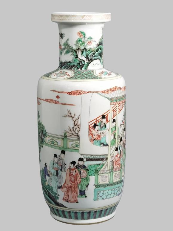 東京蕓術(shù)清康熙五彩十八學(xué)士圖棒槌瓶
