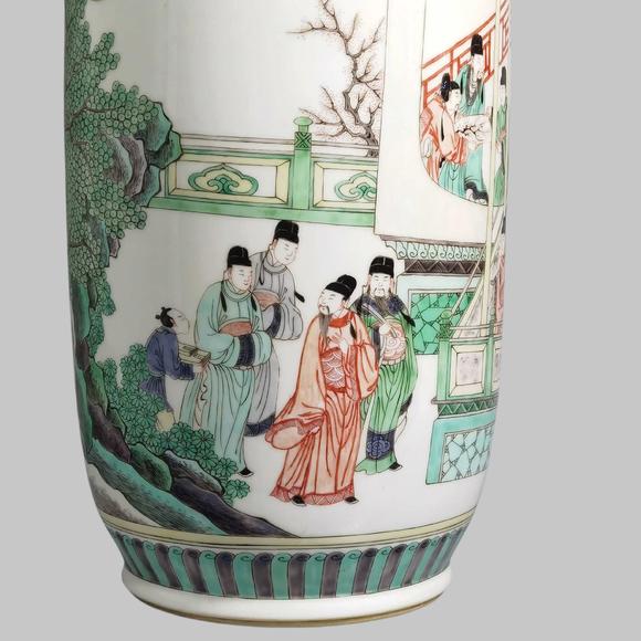 東京蕓術(shù)清康熙五彩十八學(xué)士圖棒槌瓶