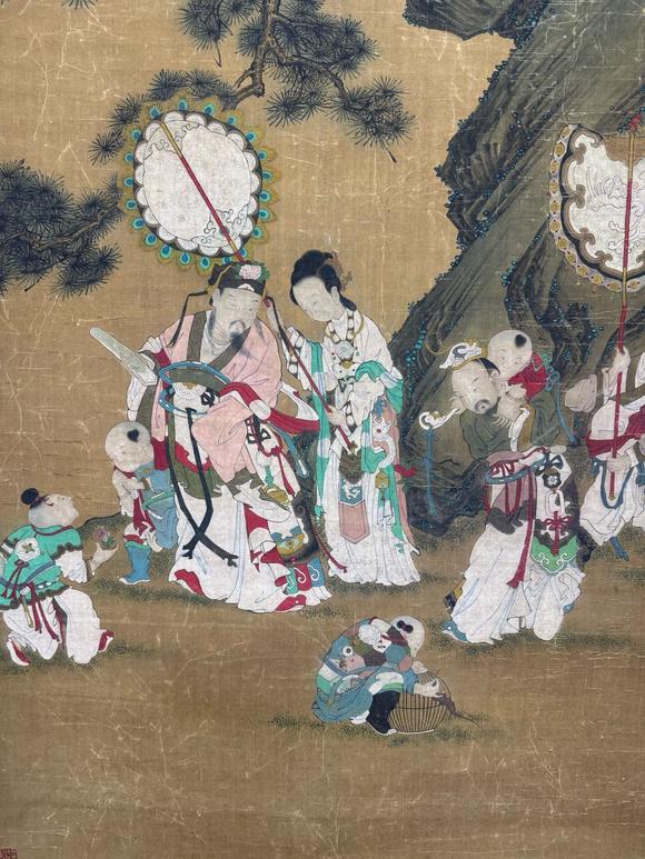 東京蕓術唐寅 多子多福圖 絹本立軸