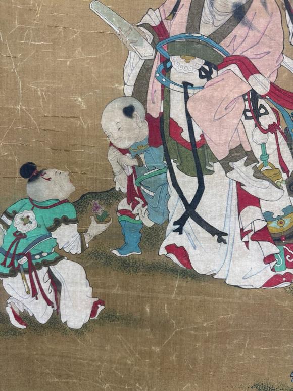 東京蕓術唐寅 多子多福圖 絹本立軸