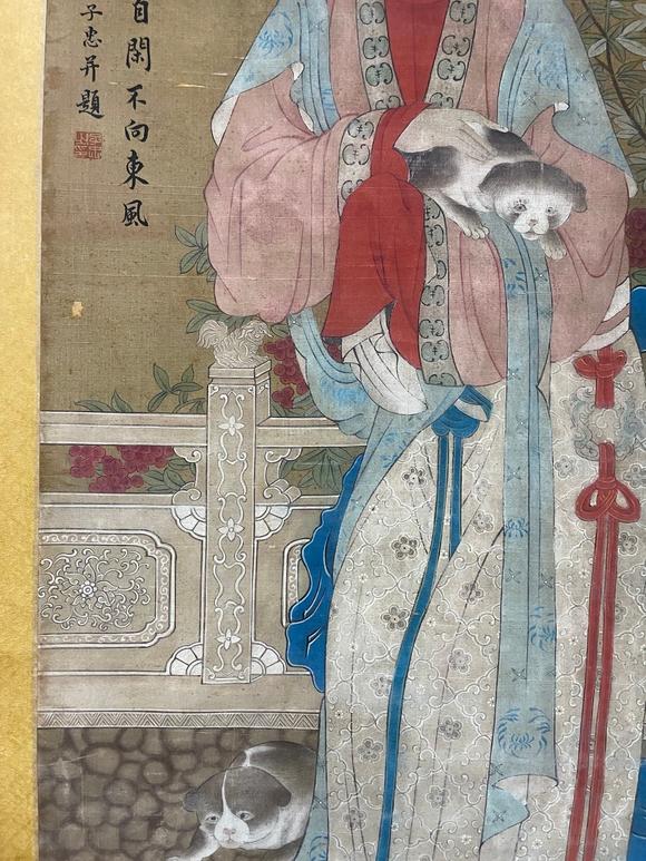 東京蕓術(shù)崔子忠 庭院抱犬仕女圖 絹本